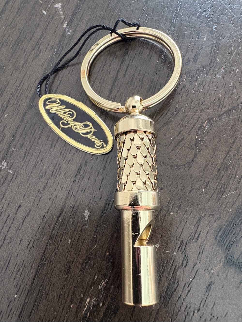 Whiting & Davis Gold Tone Textured Whistle Key Ring